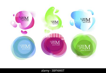 Isoliertes Set mit groovigen Retro-Formen. Abstrakte Figuren im Pop-Art-Stil, funky geometrische Hippie-Elemente, Retro-Embleme für das Poster-Logo. Hand Stock Vektor