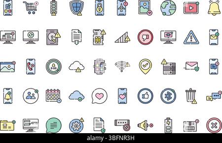 Benachrichtigungssymbole Symbole einfaches Vektorsymbol. Illustration Symbol Design Vorlage für Web Mobile UI Element. Stock Vektor