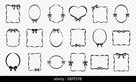 Dekorativer Rahmen Vektor-Set Mit Schleifen. Handgezeichnete Dekorative Rahmen-Kollektion für Einladungsdesign. Niedliche dekorative Rahmenränder in Oval, Herz Stock Vektor