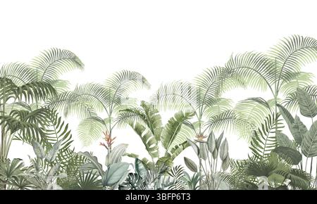 Dezente Hellgrüne Tropische Tapete: Sanfte Palmen Und Laub Design Stockfoto