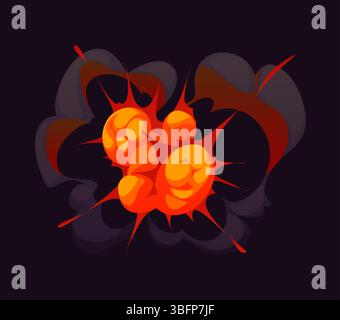 Explosion der Cartoon-Bombe für Comic-Effekt mit Feuer- und Rauchwolken, Vektor-Boom explodieren. Bombenexplosion oder Atompilz aus Energieblasen und Rauchwolken für das Zeichentrickspiel TNT Bang Effect Stock Vektor