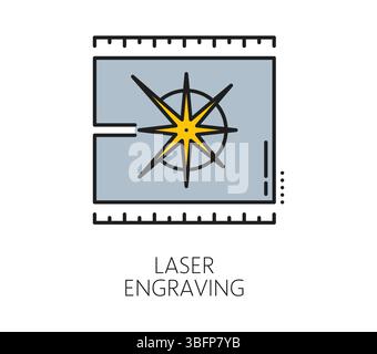 Laserschneidlinie Symbol für Lasergravurtechnologie von Schneidemaschinen. Vektorlaserschneiden Symbol des Gravurtyps oder 3D-Laserdruck zum Ätzen oder Abtragen von CNC-Markierungen Stock Vektor