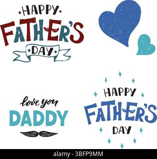 Happy Vathers Day handgezeichnetes Schriftzug-Set Stock Vektor