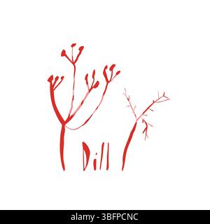 Handgezeichnete, skurrile Dillkräuter mit natürlichen Wellenlinien und verspielter Umrandung, perfekt für botanische Designs Stock Vektor