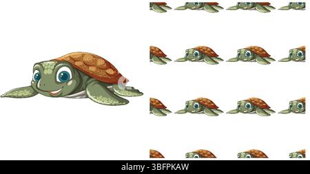 Niedliche Schildkröten schwimmen in einem sich wiederholenden Muster Stock Vektor