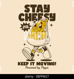 Bleib kitschig. Vintage-Cartoon-Stück Pizzaspaziergang Stock Vektor