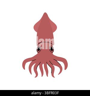Niedlicher roter Tintenfisch im flachen Cartoon-Stil. Meerestier mit Tentakeln, isoliert auf weißem Hintergrund. Einfache Ozean Tierwelt Vektor Illustration, perfekt Stock Vektor