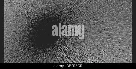 Kleine Partikel bewegen sich aus der Mitte heraus. Array mit dynamischen Partikeln. Abstraktes Gitterdesign. Vektordarstellung im Technologiestil. Kann für Sci verwendet werden Stock Vektor