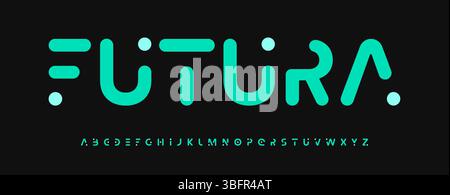 Futuristisches gerundetes Alphabet, minimalistische geometrische Punktschrift, Soft-Tech-Schriftart für digitales Branding, Cyber-Headline-Stil, KI-Schnittstelle Stock Vektor