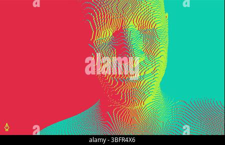 Mann lacht. Männer, die in hohem Geiste sind. Flächenmodell. Menschen- und Emotionskonzept. Voxelbild. 3D-Vektordarstellung. Stock Vektor