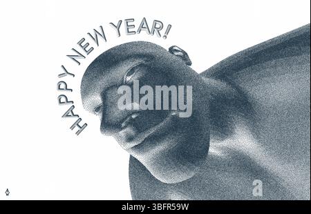 Frohes neues Jahr! Kreatives Design für Avatar oder Print. Lustige Karikatur. Vektorabbildung. Kann als Poster, Postkarte oder Banner verwendet werden. Stock Vektor