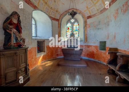 Die Kapelle der Grafen (La chapelle des comtes), Schloss Gruyères, Kanton Freiburg, Schweiz. Die Grafenkapelle vom Ende des 15. jahrhunderts Stockfoto