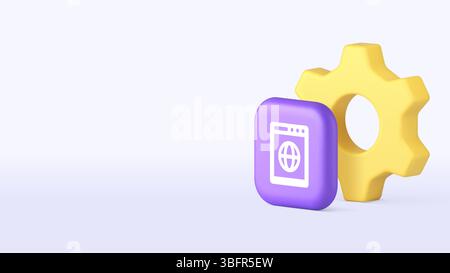 Computer Browser-Einstellungen Option Setup Konfiguration Kopierraum Banner Vorlage. Internetnetzwerk-Browsing Benutzerdefinierte Bedienfelder Zahnradwartung in Stock Vektor