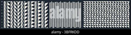Hintergrund vieler weißer und schwarzer Dreiecke mit dynamischem Effekt und optischer Illusion. Cover Design Vorlage. Halbtonvektormuster. 3D-Illustration Stock Vektor