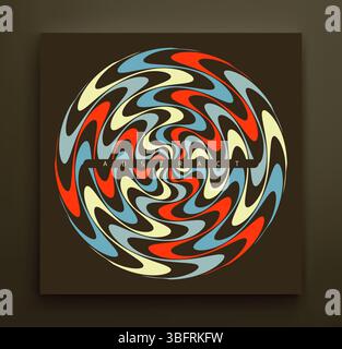 Gestreifte runde Figur mit optischem Täuschungseffekt. Embleme oder geometrische Formen für Ihr Design. 3D-Illustration für Broschüre, Postkarte, Cover, Post Stock Vektor