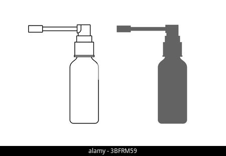 Kontur und Silhouette des Halssprays. Medizin Mundgesundheit und medizinische Versorgung. Orale Flaschenflüssigkeit zur Heilung und Dosierung der Humantherapie. Nasenvektor in Stock Vektor