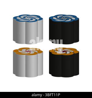 Symbole für Hochglanzzylinder. Verdrehte Rollenform. Vektor-Industrieelement. Buntes Verpackungsobjekt Stock Vektor