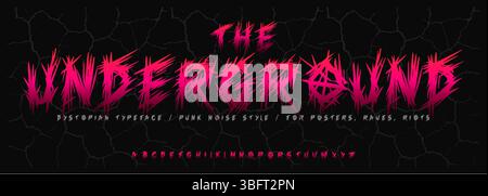 Teuflisches Horror-Alphabet, zerkratzte gruselige Schrift, wilde Punkschrift für gruseliges Branding, Halloween-Headline-Stil, Zombie-Riot-Typografie, rebellisch Stock Vektor