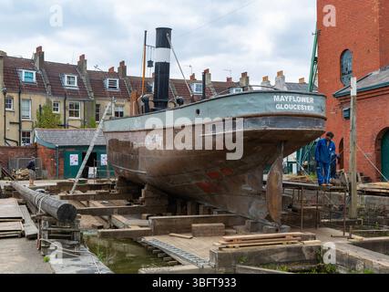 Historisches Dampfschlepper Mayflower 1861 wird auf dem Patentschein repariert, Underfall Yard, Bristol, England, Großbritannien Stockfoto