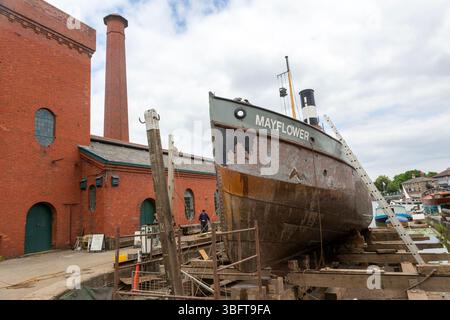 Historisches Dampfschlepper Mayflower 1861 wird auf dem Patentschein repariert, Underfall Yard, Bristol, England, Großbritannien Stockfoto
