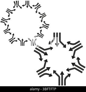 Pfeilkreissymbol. Kreisbewegungspfeile. Form der Vektorrichtung. Schwarzes Umrisssymbol. Stock Vektor