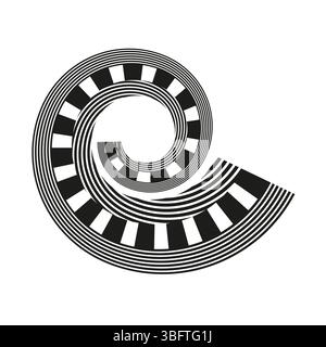 Abstraktes Spiralsymbol. Verdrehte schwarze Form. Symbol für geometrische Verwirbelung. Vektor-Illusionsform. Stock Vektor