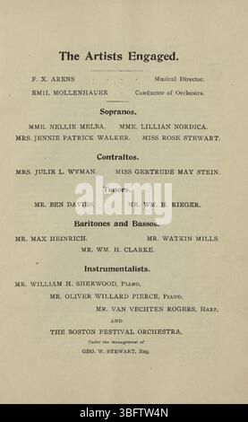 Das 7. Mai-Musikfestival, das am 13. Mai 1895 in Indianapolis gefeiert wurde, war bekannt für seine Teilnahme des Maennerchor und der lokalen deutsch-amerikanischen Gemeinschaft, die einen lebendigen musikalischen und kulturellen Ausdruck bot. Stockfoto