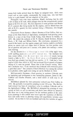 Seite 500 von *Geschichte der Landwirtschaft in Colorado* beschreibt die landwirtschaftliche Geschichte des Bundesstaates und sein Wachstum seit dem Beitritt zur Union, einschließlich der Beiträge der Fakultät und eines Stempels von Perry S. Fritz. Stockfoto