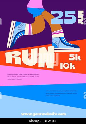 Laufen und Sport. Hintergrundvorlage für Laufschuh-Marathon. Läufer Füße laufen oder auf der Straße laufen. Nahaufnahme Illustrationsvektor Stock Vektor