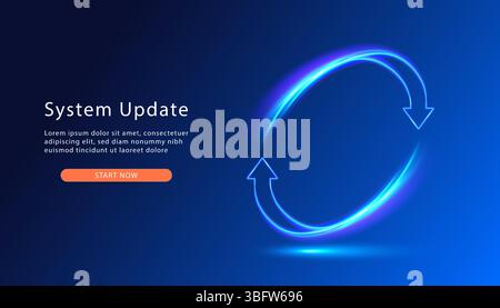 Systemaktualisierung. Zwei leuchtende Herden gehen um. Symbol „Aktualisieren“. Webseite mit Fortschrittsleiste aktualisieren. Stock Vektor