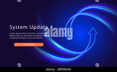 Systemaktualisierung. Upgrade Software-Version Konzept. Computerprogramm-Upgrade. Synchronisierungssymbol. Zwei Pfeile runden sich ab. Prozess Aktualisieren. Currensy Stock Vektor
