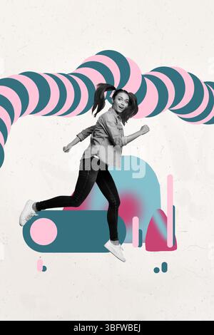 Poster-Bildcollage eines Stativs unter visuellen Effektlinien auf weißem Hintergrund Stockfoto