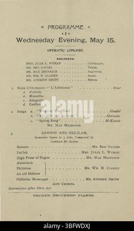 Seite 19 des 7. Mai-Musikfestivals in Indianapolis am 13. Mai 1895 zeigt musikalische Auftritte des Maennerchors und anderer deutsch-amerikanischer Community-Gruppen. Das Festival feiert die musikalischen und kulturellen Beiträge der deutsch-amerikanischen Einwohner Indianapolis. Stockfoto