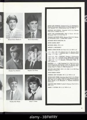 Seite 41 des Jahrbuchs 1986 *The Image* zeigt Sportmannschaften der Schule, darunter Fotos und Leistungen von Athleten der Edgewood High School im Schuljahr 1985-1986. Stockfoto