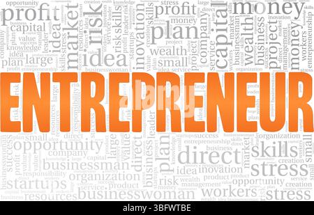 Entrepreneur Word Cloud Konzeptdesign isoliert auf weißem Hintergrund. Stock Vektor
