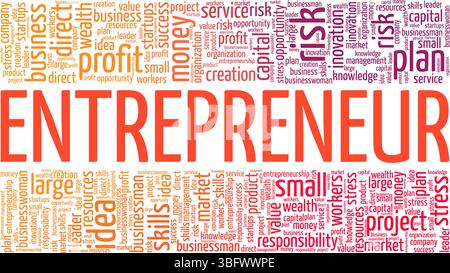 Entrepreneur Word Cloud Konzeptdesign isoliert auf weißem Hintergrund. Stock Vektor