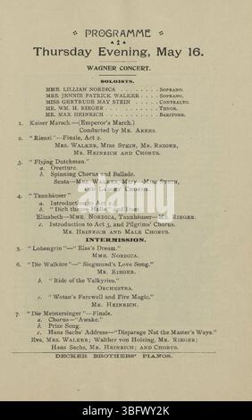 Seite 21 des 7. Mai-Musikfestivals in Indianapolis, 13. Mai 1895, beschreibt die vielfältigen musikalischen Auftritte des Festivals und hebt die Beiträge des Maennerchors und der deutsch-amerikanischen Gemeinschaft hervor. Stockfoto