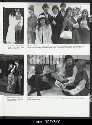 Seite 41 des Bildbuchs 1985 zeigt Momente aus dem akademischen Jahr der Edgewood High School, einschließlich Fotos von Dozenten, Aktivitäten von Studenten und bemerkenswerten Veranstaltungen. Stockfoto