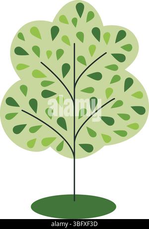 Einblättriger Baumclip Art. Einfacher Baum mit grünen Blättern auf weißem Hintergrund. Vektorelement Stock Vektor