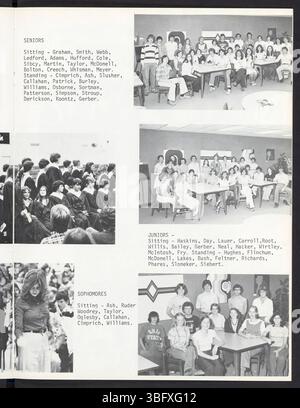 Diese Seite des Edgewood High School Jahrbuchs 1978 enthält ehrliche Bilder von Schülern, die an Schulaktivitäten und -Veranstaltungen teilnehmen. Stockfoto
