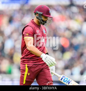 LONDON, VEREINIGTES KÖNIGREICH. Am 3. Juni 2025 verließ Brandon King of West Indies das Feld, nachdem er sein Wicket bei der England V West Indies 3rd Metro Bank ODI am Kia Oval Cricket Ground in LONDON verloren hatte. Quelle: Taka Wu/Alamy Live News Stockfoto