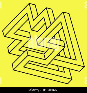 Unmögliche Form. Figur mit heiliger Geometrie. Optisches Illusionsobjekt. Strichgrafik. Optische Kunst. Stock Vektor