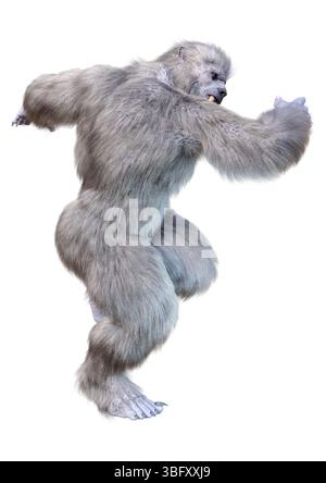 3D-Rendering einer Schneestier Kreatur oder eines Bigfoot Isoliert auf weißem Hintergrund Stockfoto