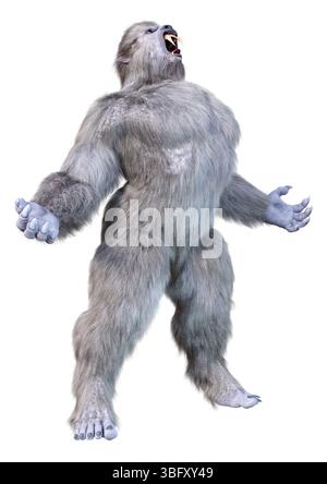 3D-Rendering einer Schneestier Kreatur oder eines Bigfoot Isoliert auf weißem Hintergrund Stockfoto