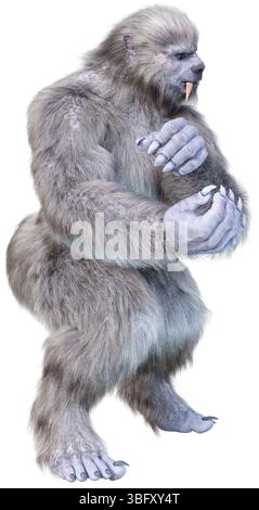 3D-Rendering einer Schneestier Kreatur oder eines Bigfoot Isoliert auf weißem Hintergrund Stockfoto