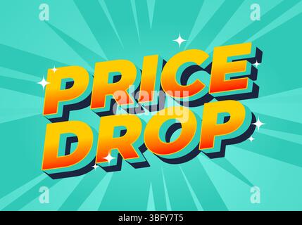 Preissenkung. Dynamischer 3D-Texteffekt mit leuchtenden Lichtern und energiegeladenem Hintergrund. Gelb rot Stock Vektor