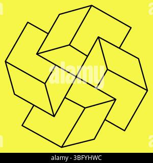 Lineares Konstruktionselement. Geometrisches Symbol, geometrisches Muster, geometrische Form, Beschriftung, Zeichen, Monogramm. Vektor. Isoliert auf einem Gelb. Stock Vektor