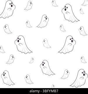 Nahtloses Halloween-Muster. Halloween Seamless Ghost Muster. Nahtloses Halloween-Geistermuster. Gruseliges und komisches Muster. 31. Oktober, Jack-O-Lantern. Stock Vektor