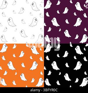 Nahtloses Halloween-Muster. Halloween Seamless Ghost Muster. Nahtloses Halloween-Geistermuster. Gruseliges und komisches Muster. 31. Oktober, Jack-O-Lantern. Stock Vektor