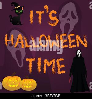 Set mit niedlichen Halloween Illustrationen Rahmen einfache Dekoration Dekoration Herbst Oktober Kürbis Geist. Handgezeichnetes halloween-Element-Set Stock Vektor